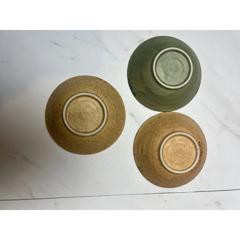 Handmade Ceramic Dipping Bowls‎ Set of 3 Green Brown Reactive Glaze Small 4 inch